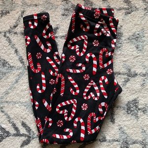 Christmas fleece lined leggings black candy canes